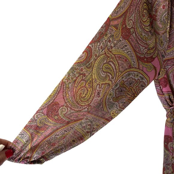 Tommy Hilfiger Pink Paisley Off-Shoulder Dress Size 10 Elastic Waist 3/4 Sleeves - Picture 7 of 16